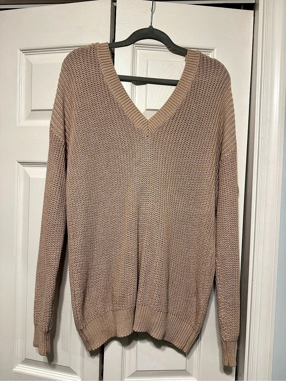 Forever 21 Lace-Up V-Neck Acrylic Sweater in Brown Size Medium